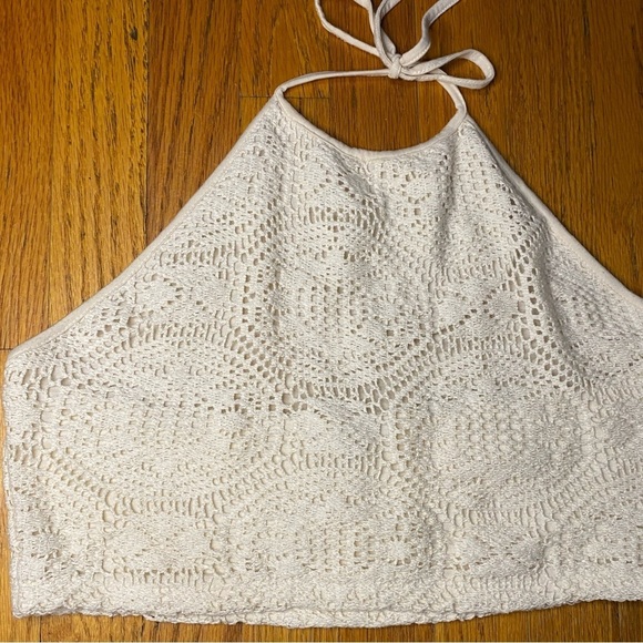 Charlotte Russe Tops - White Crocheted Halter Crop Top, Summer Festival Top L